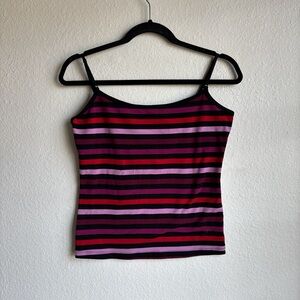 Y2K Bebe Sport Berry Multi Striped Stretchy Grunge Mall Rat Cami Tank Top Size L